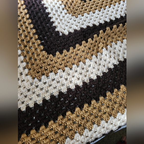 Handmade Vintage Crochet Blanket in Brown and Cream Uneque 57x54 - Picture 2 of 5